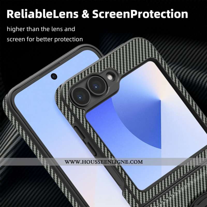 Coque Samsung Galaxy Z Flip 7 FE / Z Flip 6 Magnétique Fibre Carbone et Support