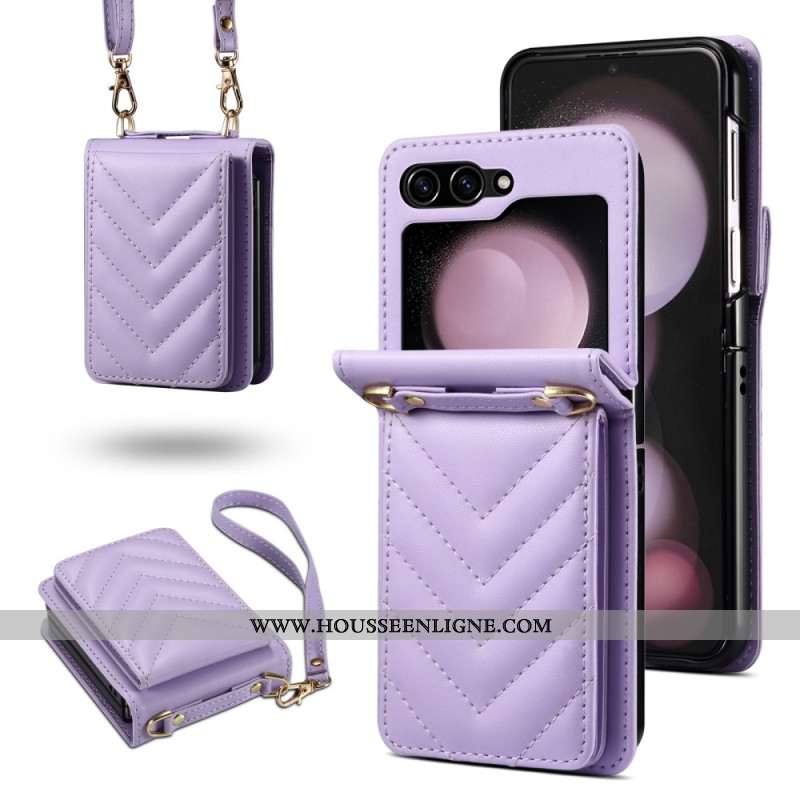 Coque Samsung Galaxy Z Flip 7 FE / Z Flip 6 Matelassée Porte-Cartes et Bandoulière