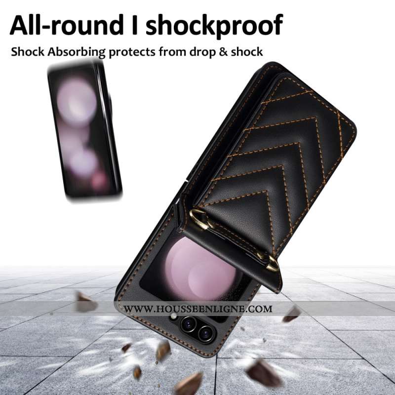 Coque Samsung Galaxy Z Flip 7 FE / Z Flip 6 Matelassée Porte-Cartes et Bandoulière