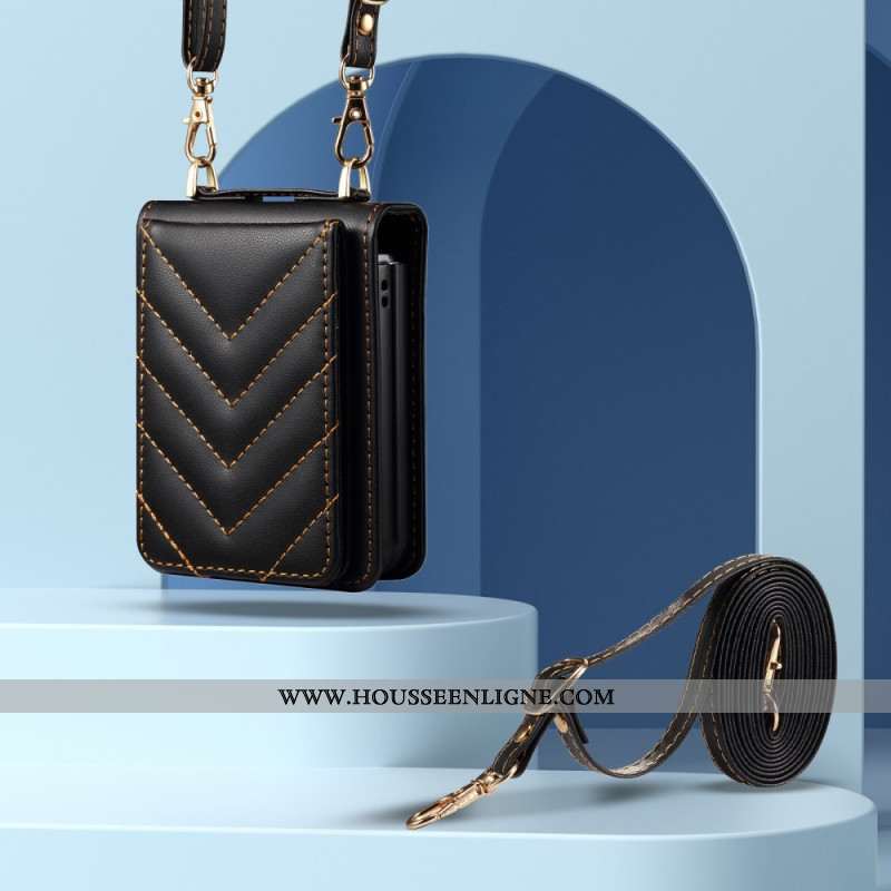 Coque Samsung Galaxy Z Flip 7 FE / Z Flip 6 Matelassée Porte-Cartes et Bandoulière