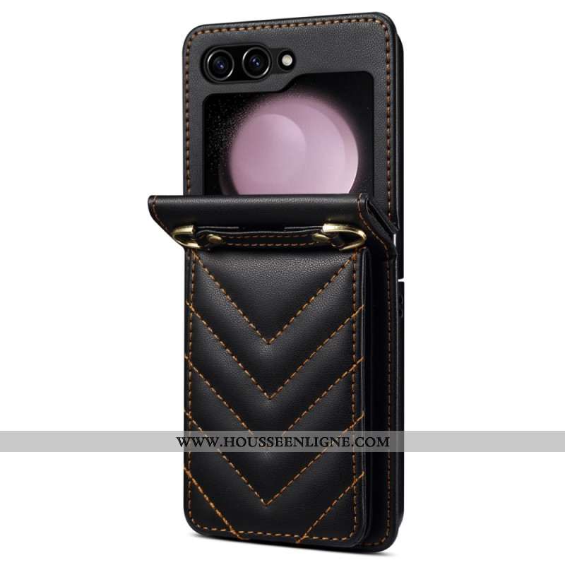 Coque Samsung Galaxy Z Flip 7 FE / Z Flip 6 Matelassée Porte-Cartes et Bandoulière