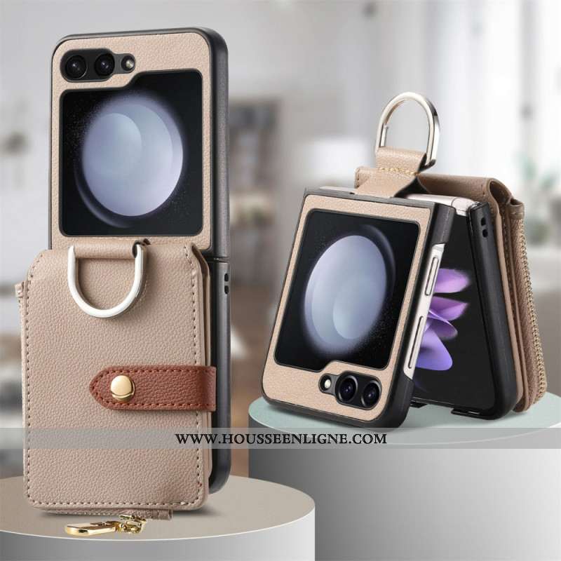 Coque Samsung Galaxy Z Flip 7 FE / Z Flip 6 Poche Zippée et Anneau de Support
