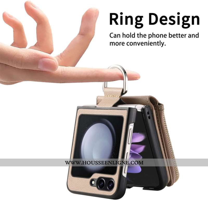 Coque Samsung Galaxy Z Flip 7 FE / Z Flip 6 Poche Zippée et Anneau de Support