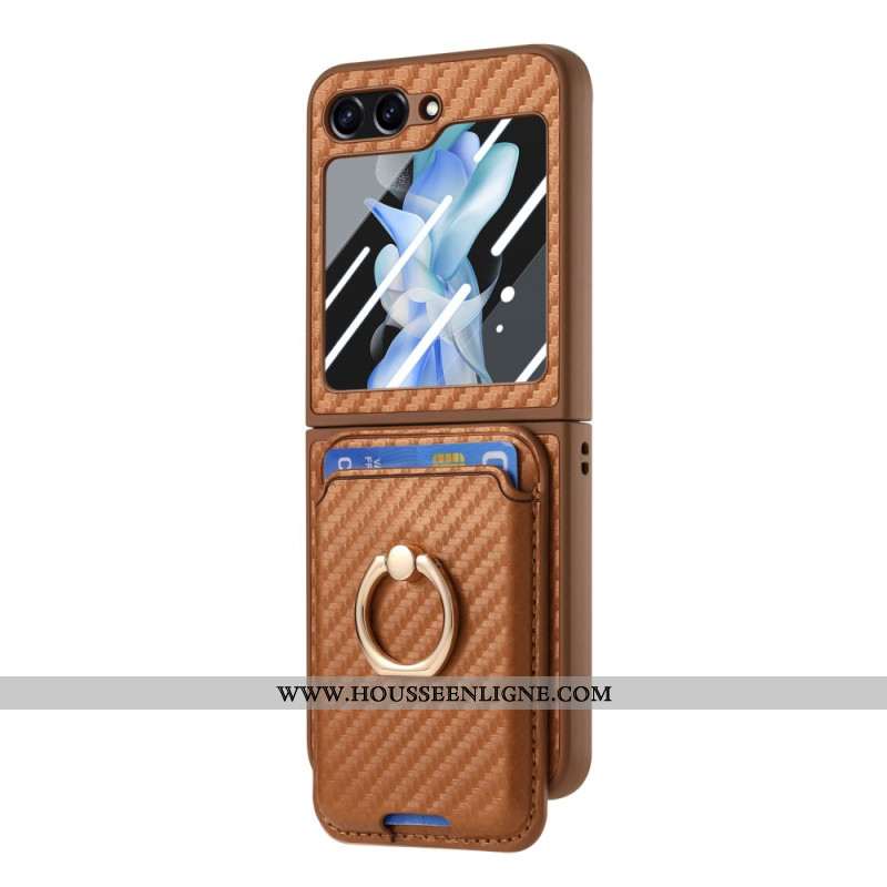 Coque Samsung Galaxy Z Flip 7 FE / Z Flip 6 Porte-Cartes Fibre Carbone
