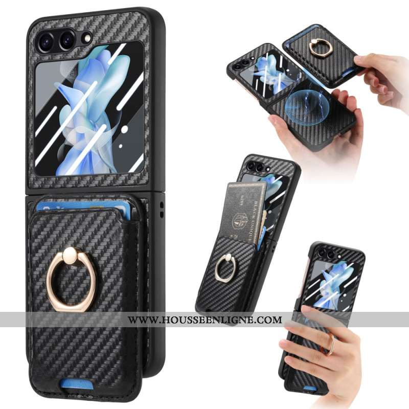 Coque Samsung Galaxy Z Flip 7 FE / Z Flip 6 Porte-Cartes Fibre Carbone