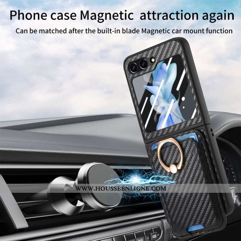 Coque Samsung Galaxy Z Flip 7 FE / Z Flip 6 Porte-Cartes Fibre Carbone