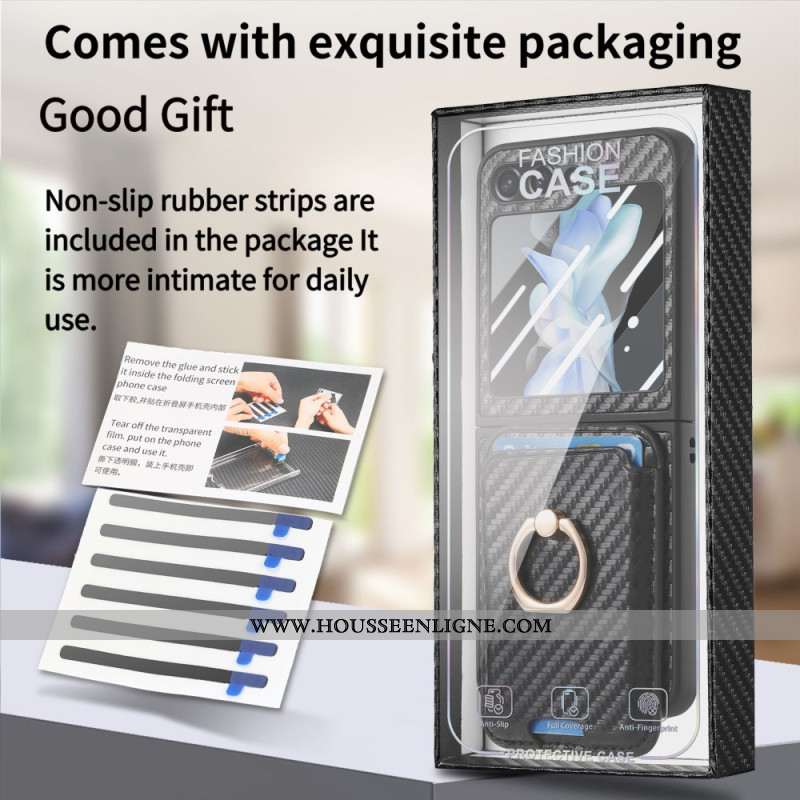 Coque Samsung Galaxy Z Flip 7 FE / Z Flip 6 Porte-Cartes Fibre Carbone