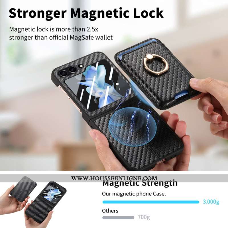 Coque Samsung Galaxy Z Flip 7 FE / Z Flip 6 Porte-Cartes Fibre Carbone