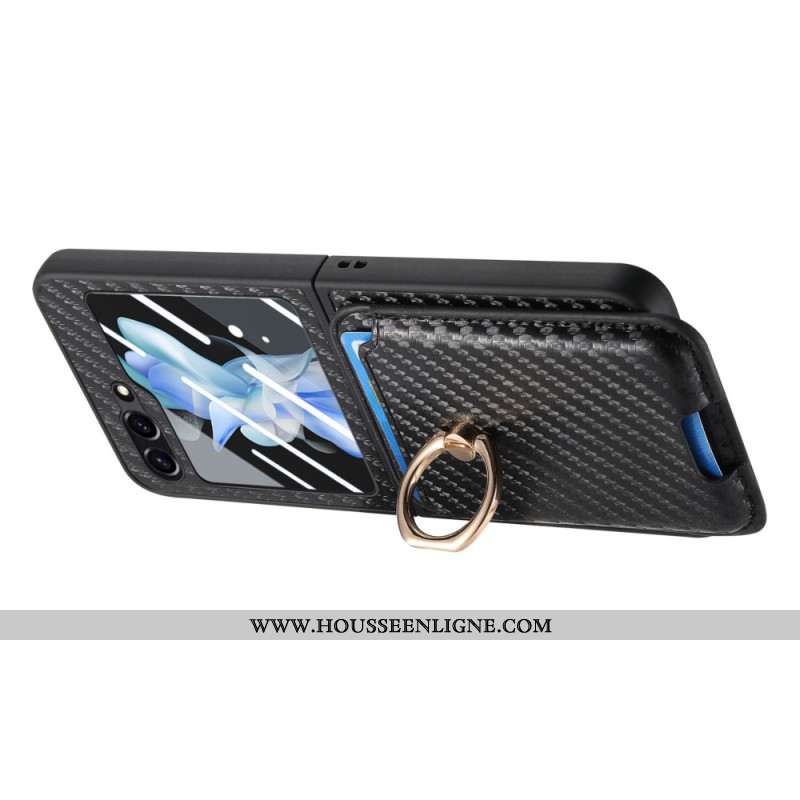 Coque Samsung Galaxy Z Flip 7 FE / Z Flip 6 Porte-Cartes Fibre Carbone