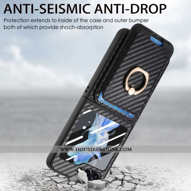 Coque Samsung Galaxy Z Flip 7 FE / Z Flip 6 Porte-Cartes Fibre Carbone