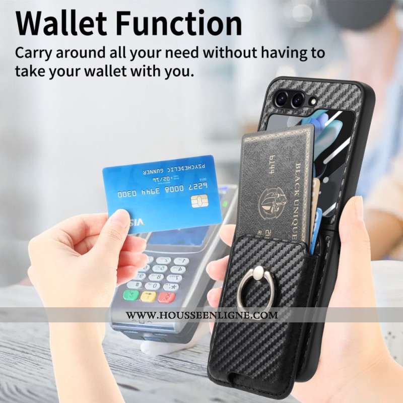 Coque Samsung Galaxy Z Flip 7 FE / Z Flip 6 Porte-Cartes Fibre Carbone