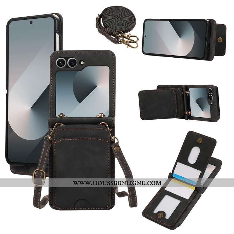 Coque Samsung Galaxy Z Flip 7 FE / Z Flip 6 Porte-Cartes et Bandoulière