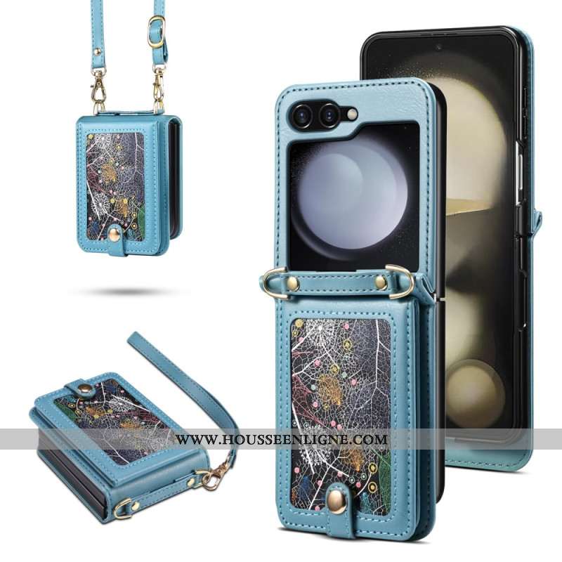 Coque Samsung Galaxy Z Flip 7 FE / Z Flip 6 Porte-Cartes et Bandoulière Marbré