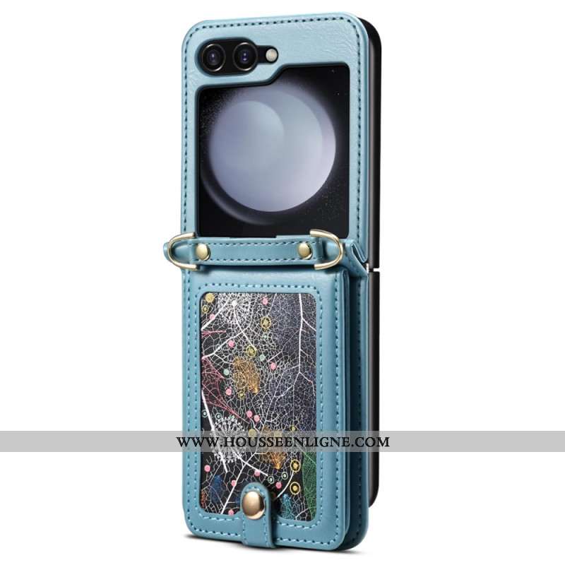 Coque Samsung Galaxy Z Flip 7 FE / Z Flip 6 Porte-Cartes et Bandoulière Marbré