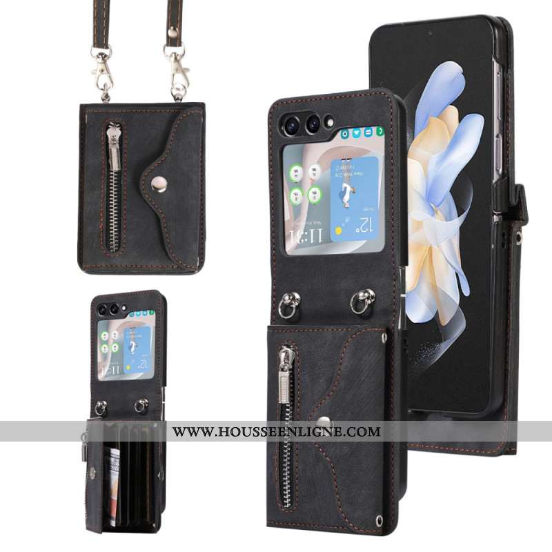 Coque Samsung Galaxy Z Flip 7 FE / Z Flip 6 Portefeuille et Bandoulière