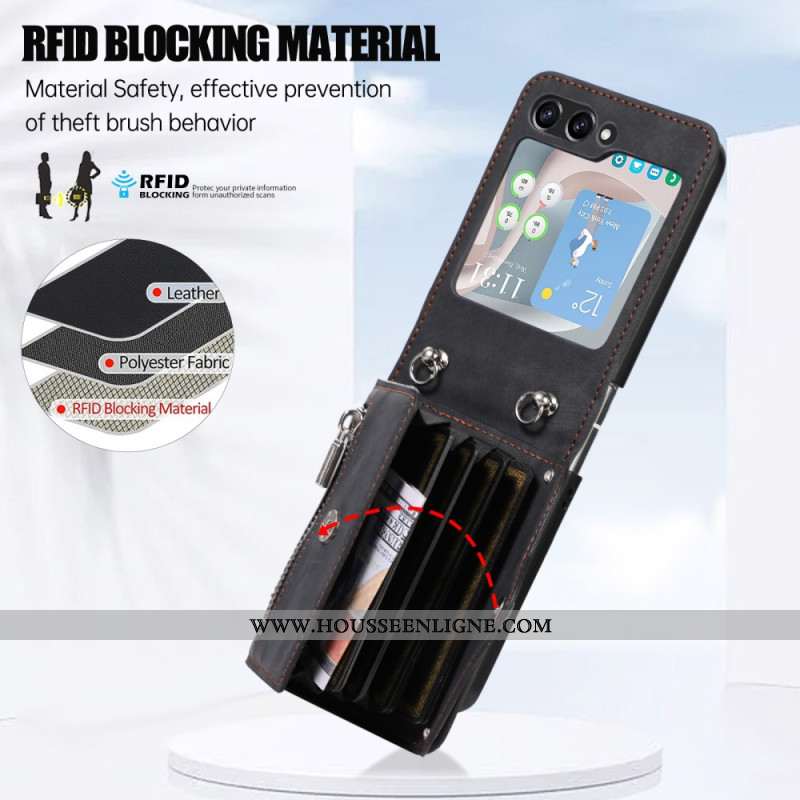Coque Samsung Galaxy Z Flip 7 FE / Z Flip 6 Portefeuille et Bandoulière