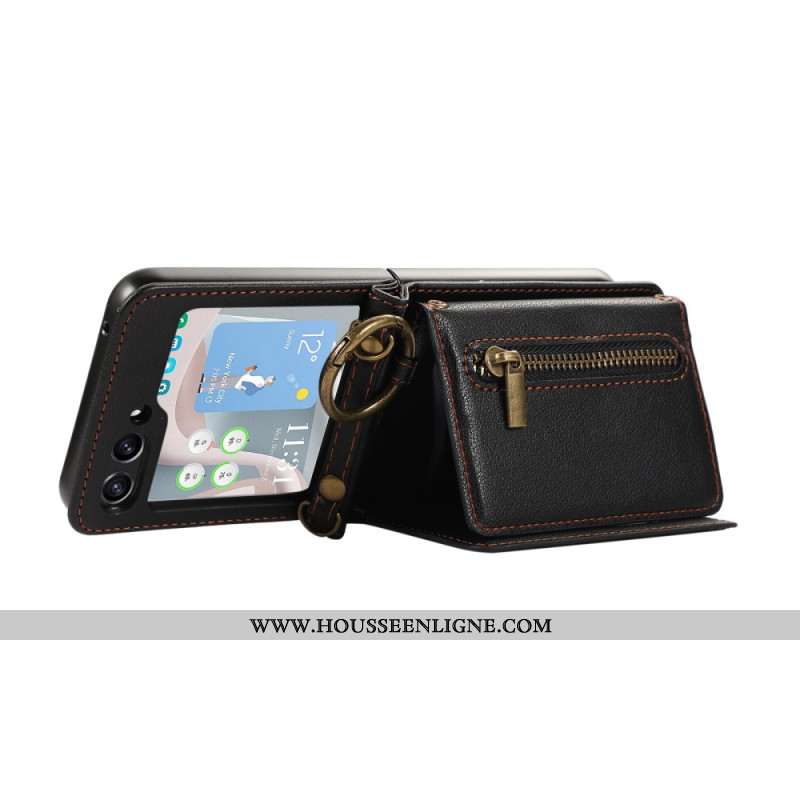 Coque Samsung Galaxy Z Flip 7 FE / Z Flip 6 Portefeuille à Fermeture Éclair et Bandoulière