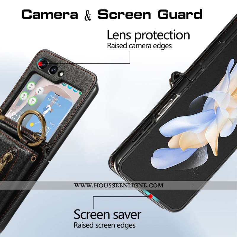Coque Samsung Galaxy Z Flip 7 FE / Z Flip 6 Portefeuille à Fermeture Éclair et Bandoulière