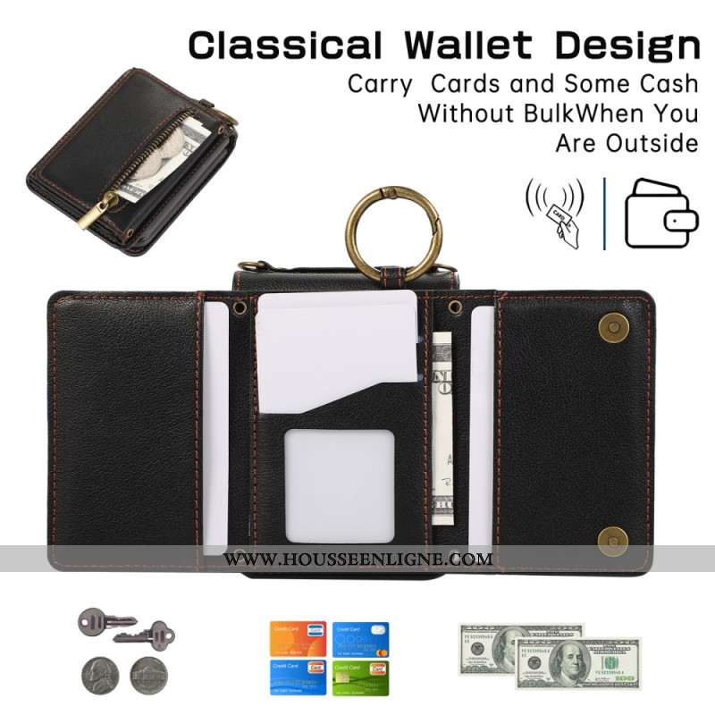 Coque Samsung Galaxy Z Flip 7 FE / Z Flip 6 Portefeuille à Fermeture Éclair et Bandoulière