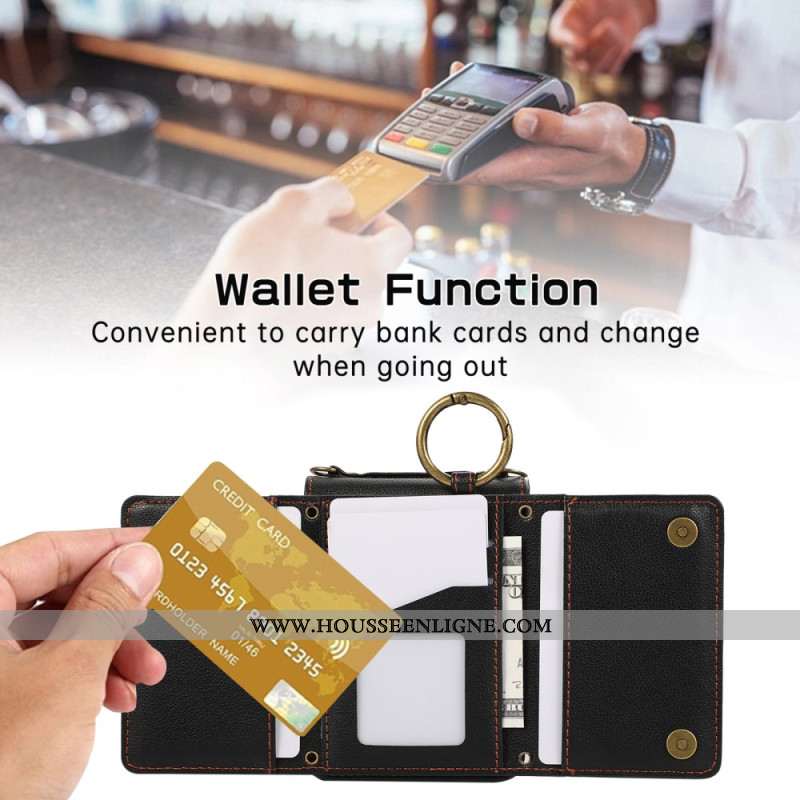 Coque Samsung Galaxy Z Flip 7 FE / Z Flip 6 Portefeuille à Fermeture Éclair et Bandoulière