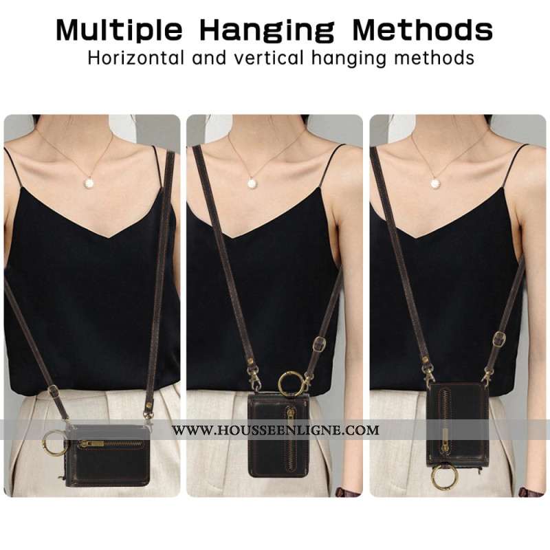 Coque Samsung Galaxy Z Flip 7 FE / Z Flip 6 Portefeuille à Fermeture Éclair et Bandoulière