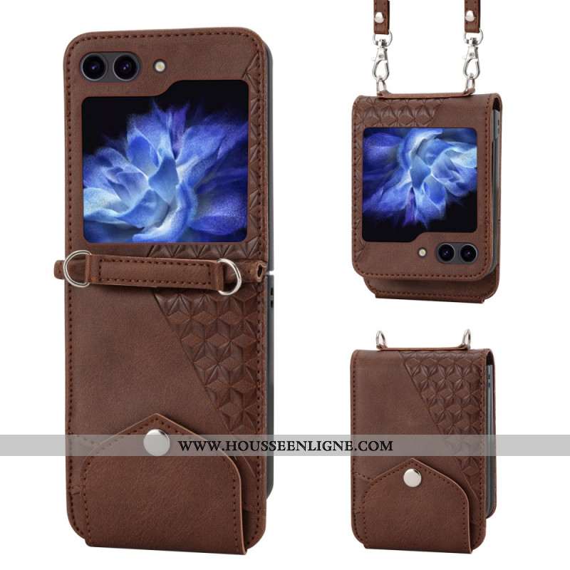Coque Samsung Galaxy Z Flip 7 FE / Z Flip 6 Simili Cuir Frise avec bandoulière