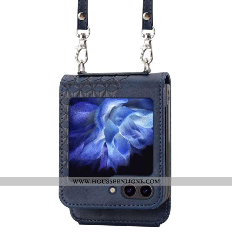 Coque Samsung Galaxy Z Flip 7 FE / Z Flip 6 Simili Cuir Frise avec bandoulière