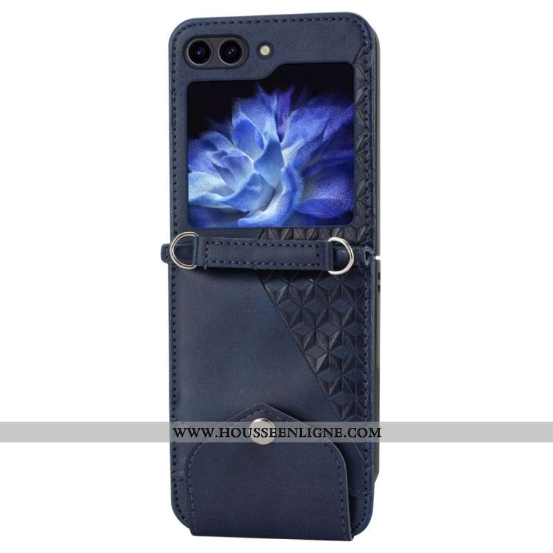 Coque Samsung Galaxy Z Flip 7 FE / Z Flip 6 Simili Cuir Frise avec bandoulière