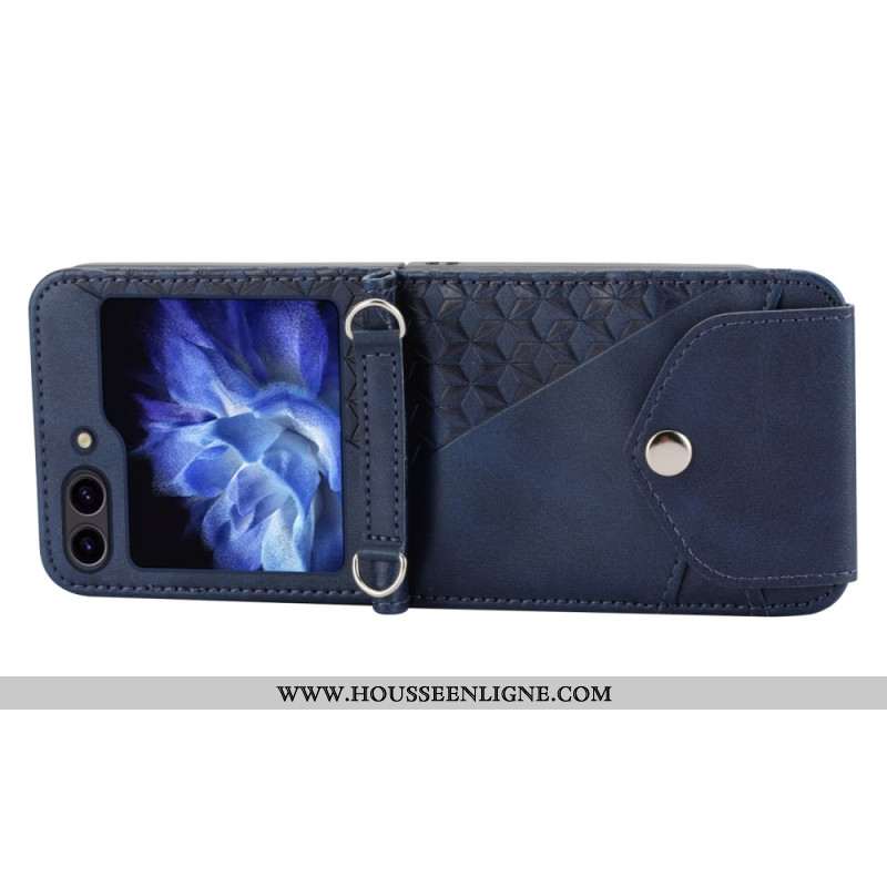 Coque Samsung Galaxy Z Flip 7 FE / Z Flip 6 Simili Cuir Frise avec bandoulière
