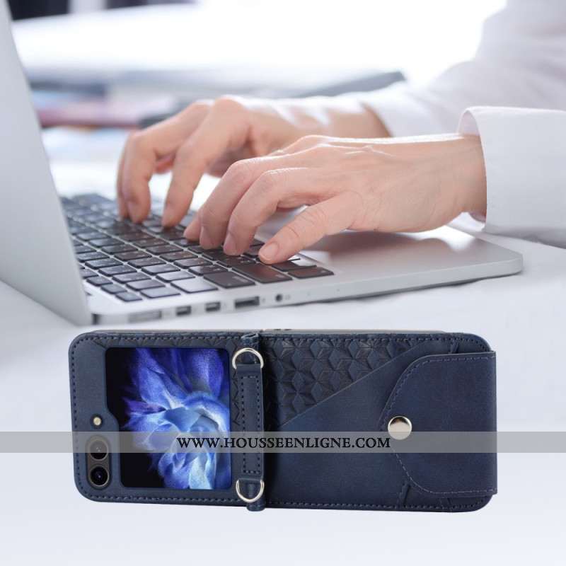 Coque Samsung Galaxy Z Flip 7 FE / Z Flip 6 Simili Cuir Frise avec bandoulière