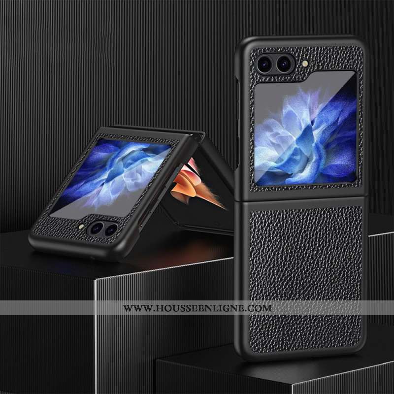 Coque Samsung Galaxy Z Flip 7 FE / Z Flip 6 Simili Cuir Litchi