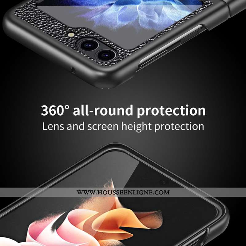 Coque Samsung Galaxy Z Flip 7 FE / Z Flip 6 Simili Cuir Litchi