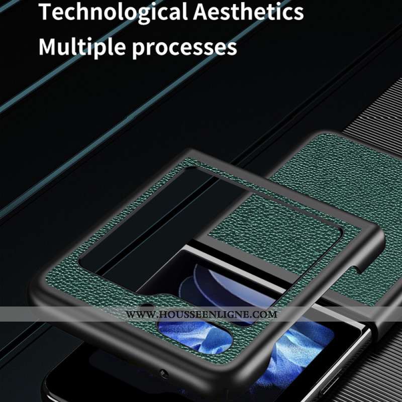 Coque Samsung Galaxy Z Flip 7 FE / Z Flip 6 Simili Cuir Litchi