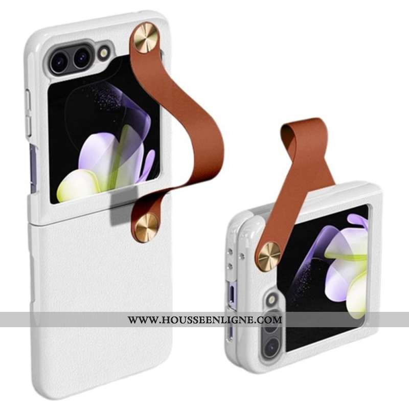 Coque Samsung Galaxy Z Flip 7 FE / Z Flip 6 Ultra-Mince Sangle en Cuir GKK