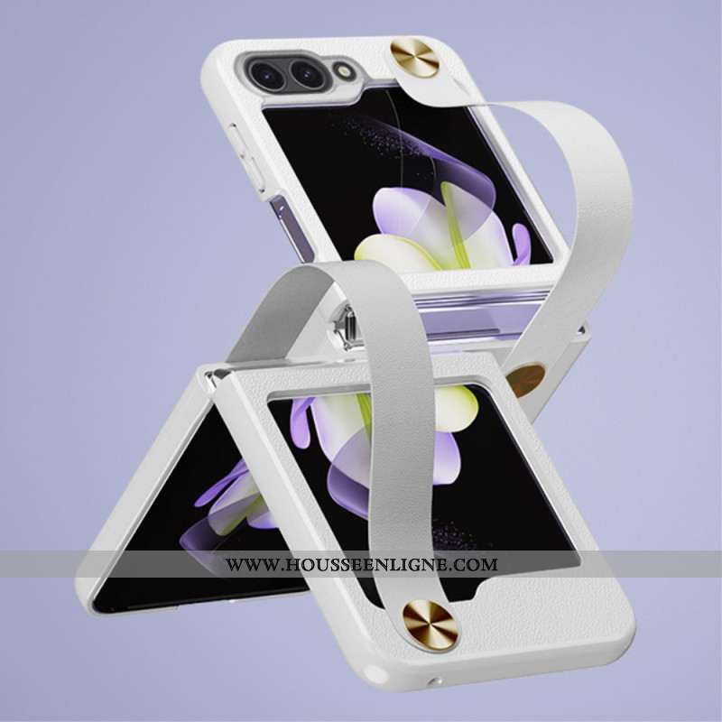 Coque Samsung Galaxy Z Flip 7 FE / Z Flip 6 Ultra-Mince Sangle en Cuir GKK