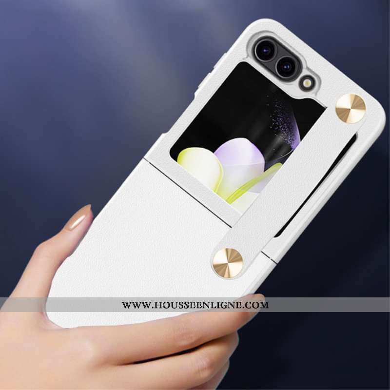 Coque Samsung Galaxy Z Flip 7 FE / Z Flip 6 Ultra-Mince Sangle en Cuir GKK