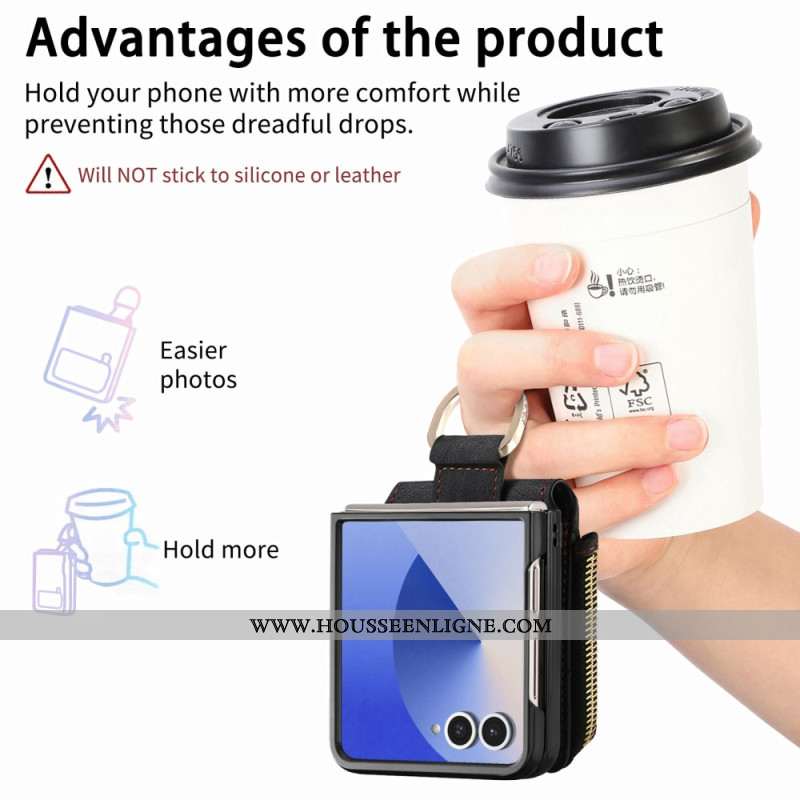Coque Samsung Galaxy Z Flip 7 Poche Zippée et Porte-Cartes