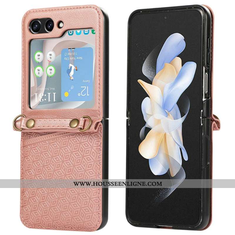 Coque Samsung Galaxy Z Flip 7 Porte-Cartes Design Rhombique