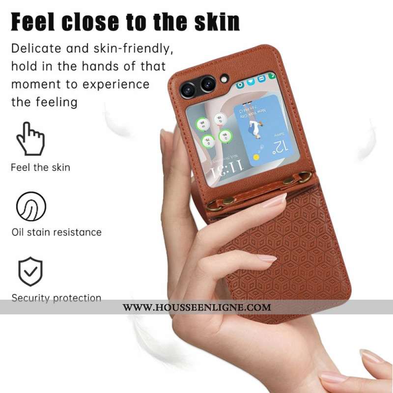 Coque Samsung Galaxy Z Flip 7 Porte-Cartes Design Rhombique