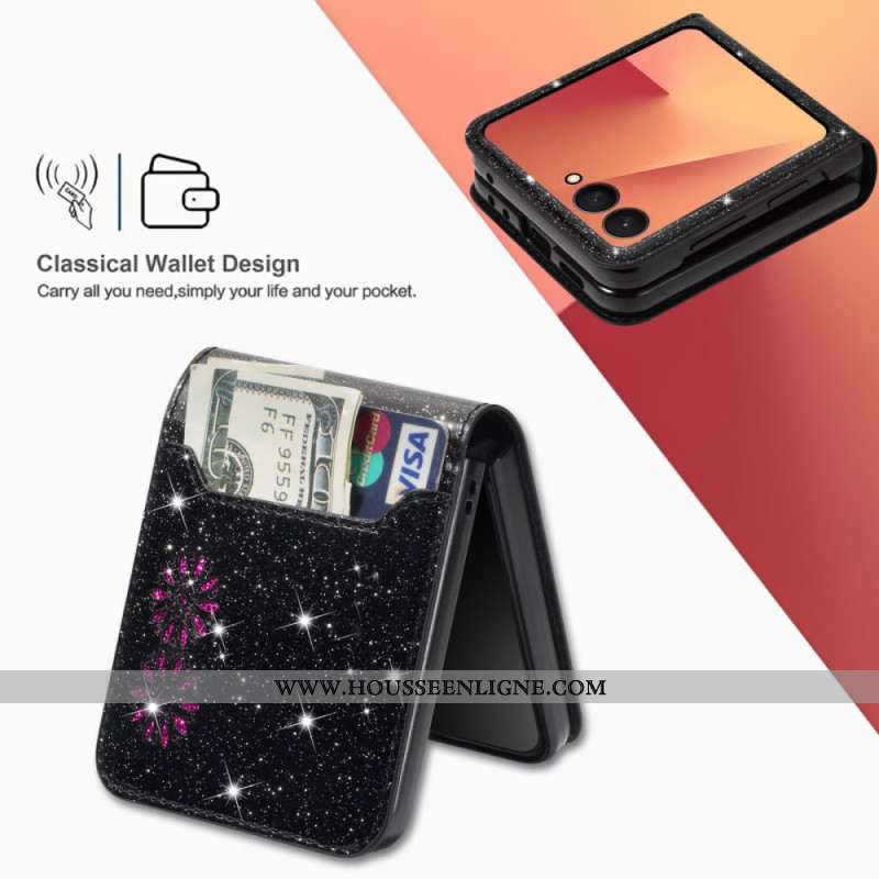 Coque Samsung Galaxy Z Flip 7 Porte-Cartes Paillettes