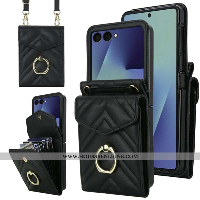 Coque Samsung Galaxy Z Flip 7 Porte-Cartes RFID et Bandoulière