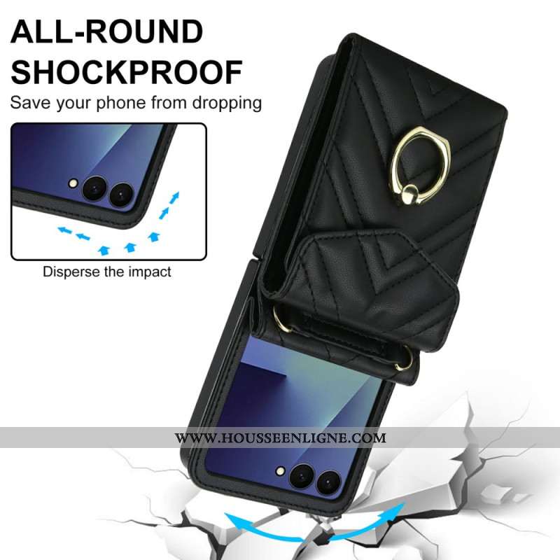 Coque Samsung Galaxy Z Flip 7 Porte-Cartes RFID et Bandoulière