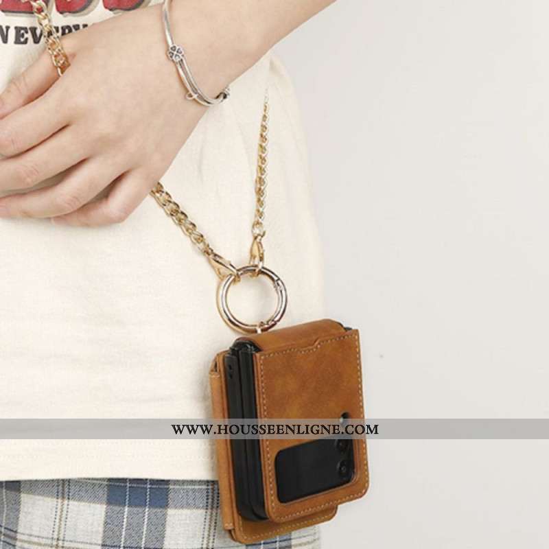 Coque Samsung Galaxy Z Flip 7 Porte-Cartes et Chaîne Détachable