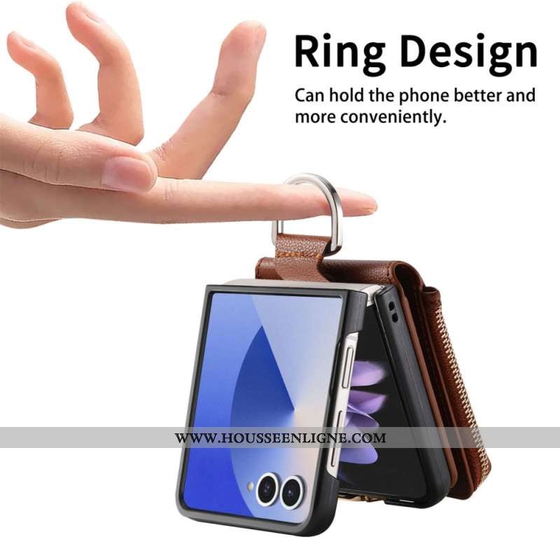 Coque Samsung Galaxy Z Flip 7 Porte-Monnaie et Anneau