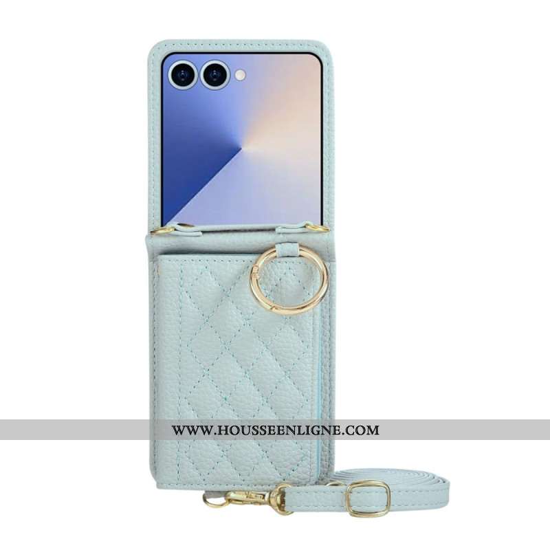 Coque Samsung Galaxy Z Flip 7 Portefeuille Matelassé avec Bandoulière