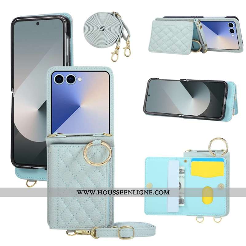 Coque Samsung Galaxy Z Flip 7 Portefeuille Matelassé avec Bandoulière