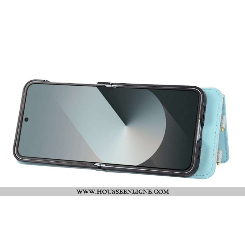 Coque Samsung Galaxy Z Flip 7 Portefeuille Matelassé avec Bandoulière