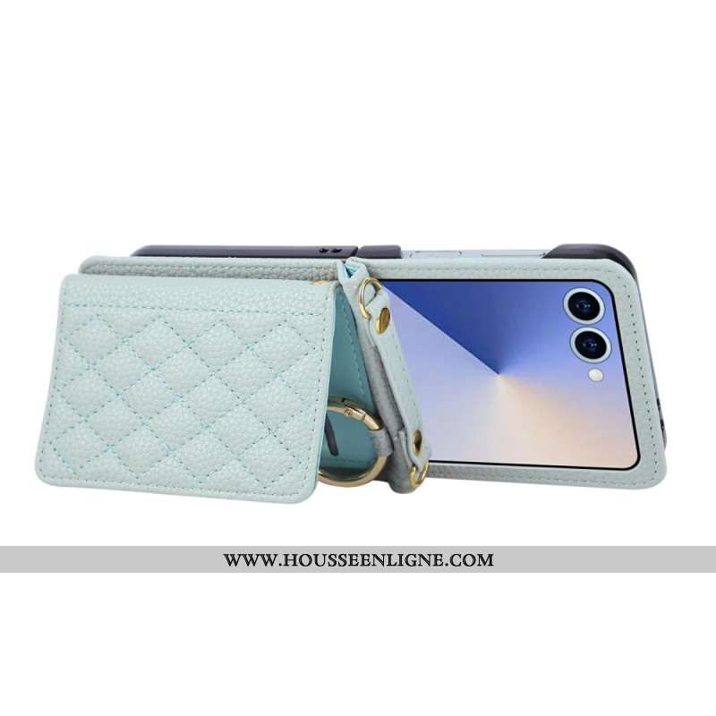 Coque Samsung Galaxy Z Flip 7 Portefeuille Matelassé avec Bandoulière