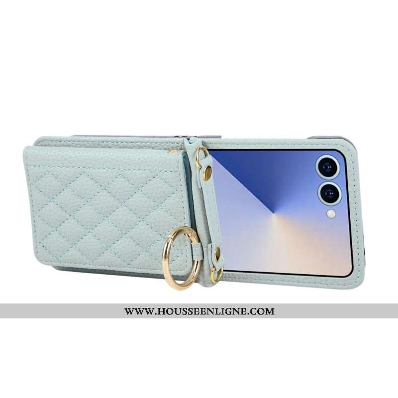 Coque Samsung Galaxy Z Flip 7 Portefeuille Matelassé avec Bandoulière