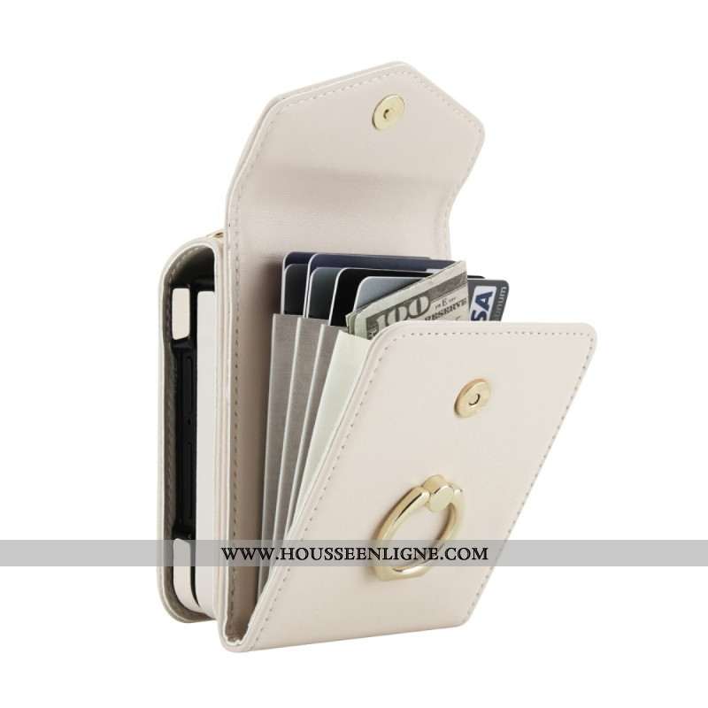 Coque Samsung Galaxy Z Flip 7 Portefeuille Matelassé et Bandoulière